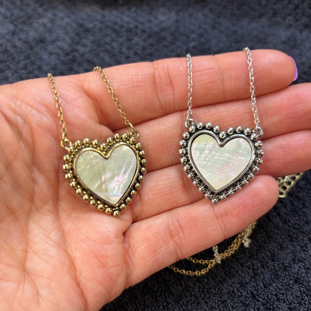 Mother-of-Pearl Heart Pendant Necklace - Gold or Silver